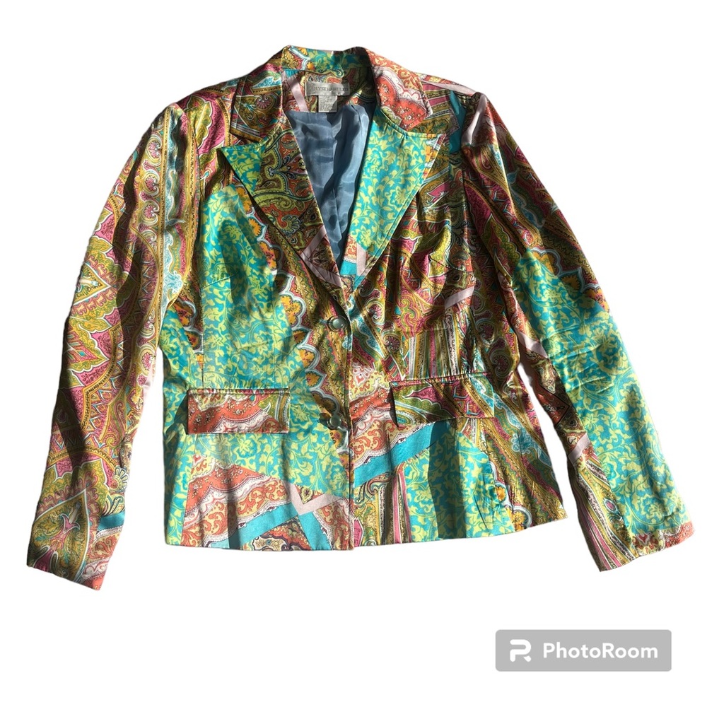 VINTAGE ILYSE HART LTD Womens 14 Silk Paisley Blazer and Skirt Set in Multicolor